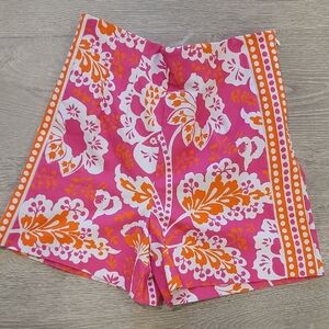 Gretchen Scott Designs Pink and Orange Floral High Waist Shorts